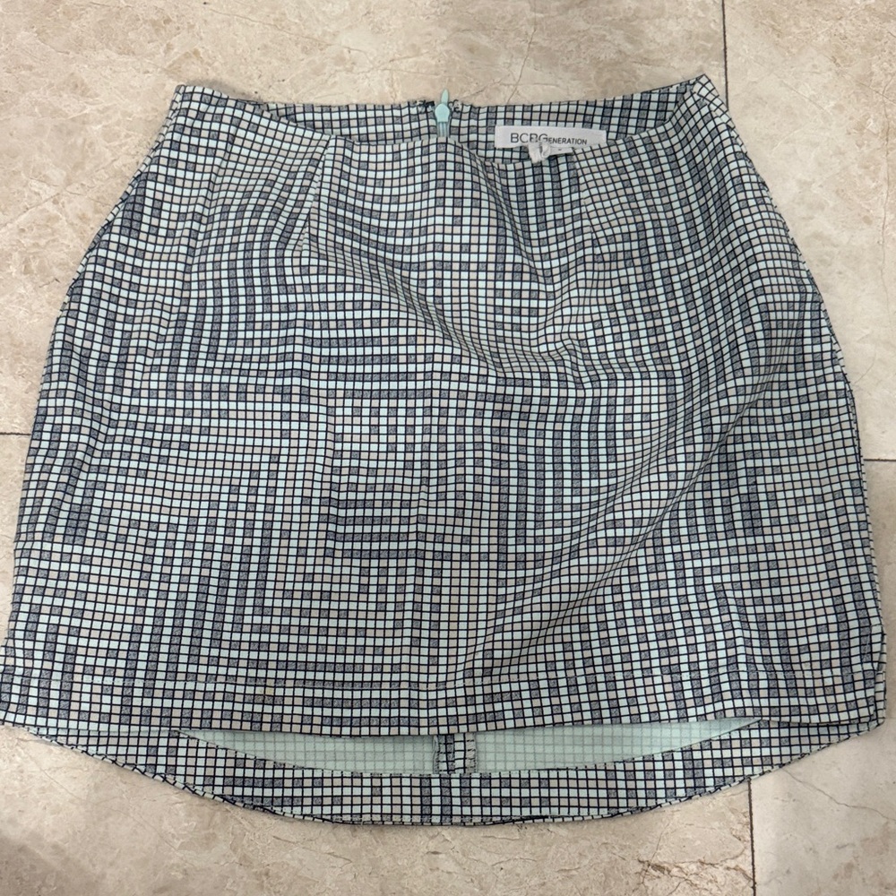 BCBGMaxAzria Grid Pattern Mini Skirt - Blue and Gray
